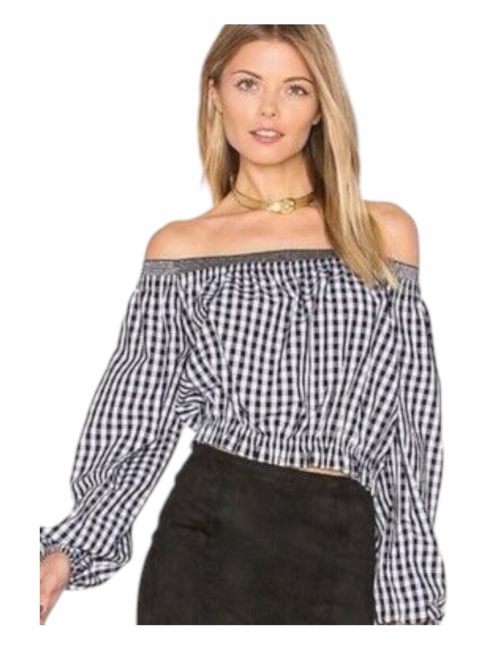N/Nicholas Black & White Gingham 100% Cotton Long Sleeve Crop Top. US Size 8.